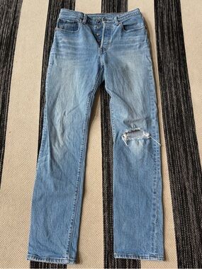 Levi's 501  Light Blue Distress Straight Leg  Denim Jeans with Red Tab W27x L32
